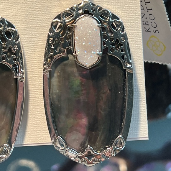 NWT Kendra Scott Deva Earrings Black Pearl Iridescent Drusy & Silver SUPER RARE - Picture 15 of 16